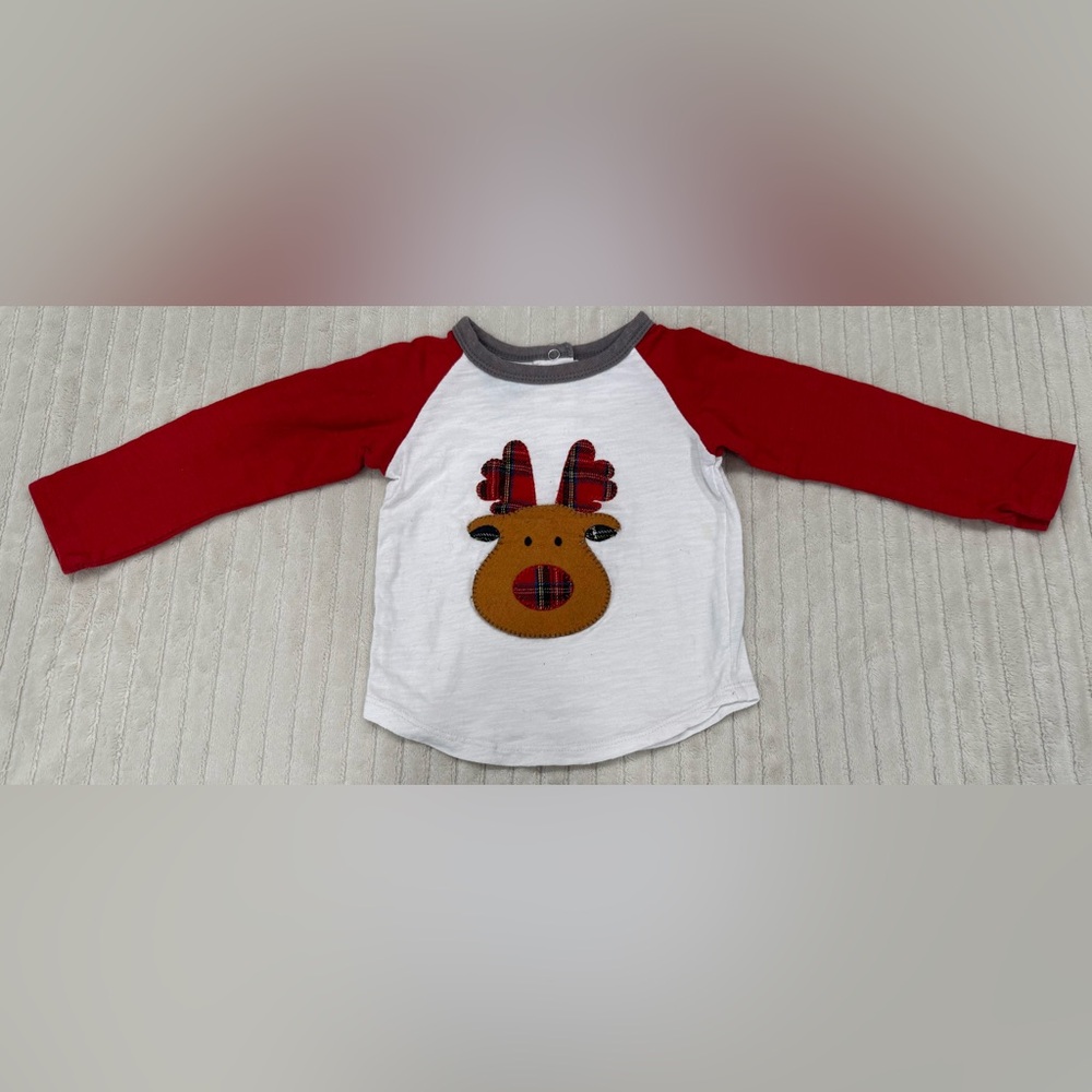 Mudpie Raglan Reindeer Appliqué Long-Sleeve Shirt - Red & White size